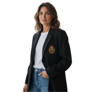 RALPH LAUREN Blazer w/Crest, Black Wool, Size 10